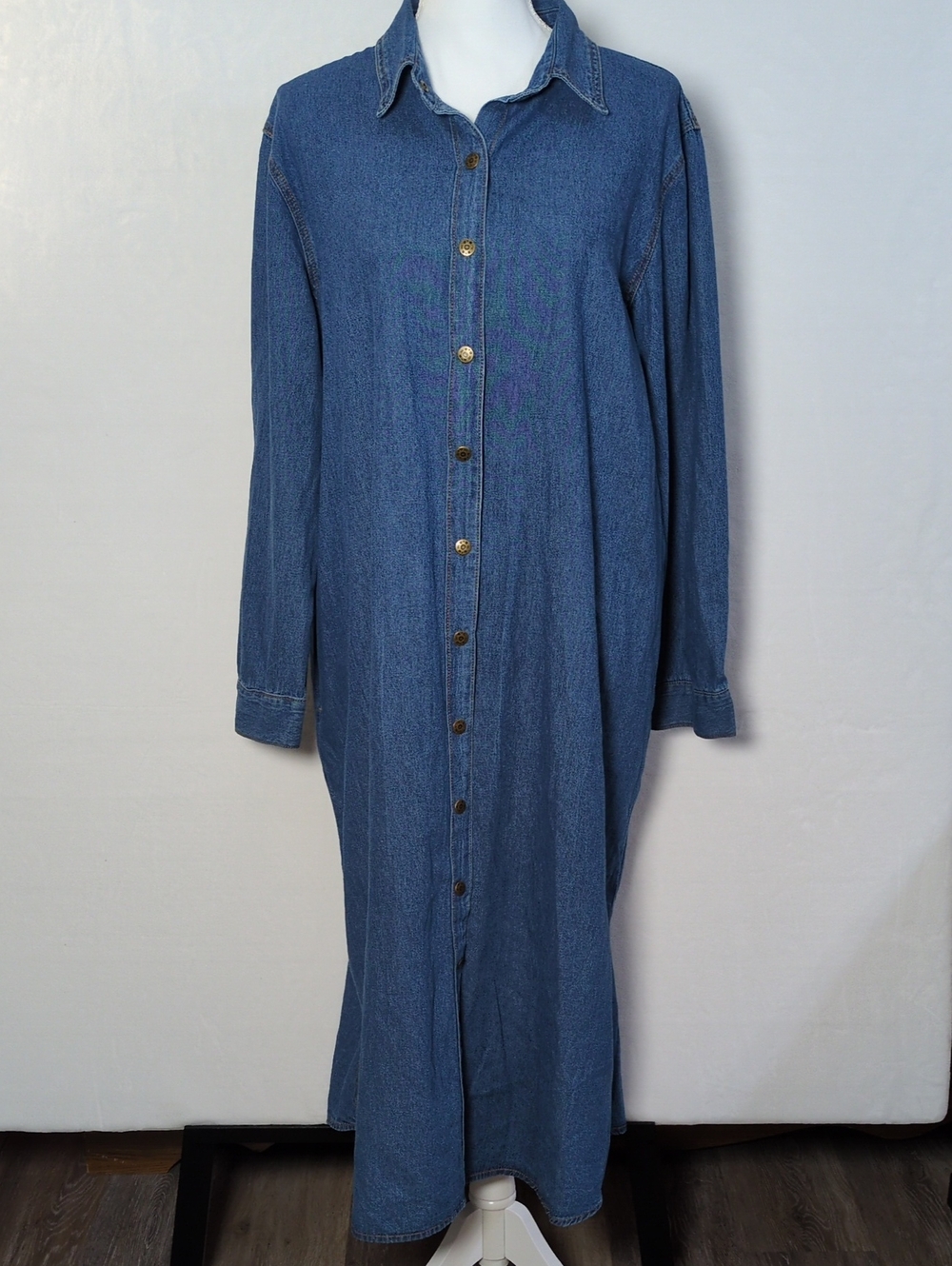NorthStyle Plus 1X Denim Long Sleeve Button Front Maxi Shirtdress Pockets Modest